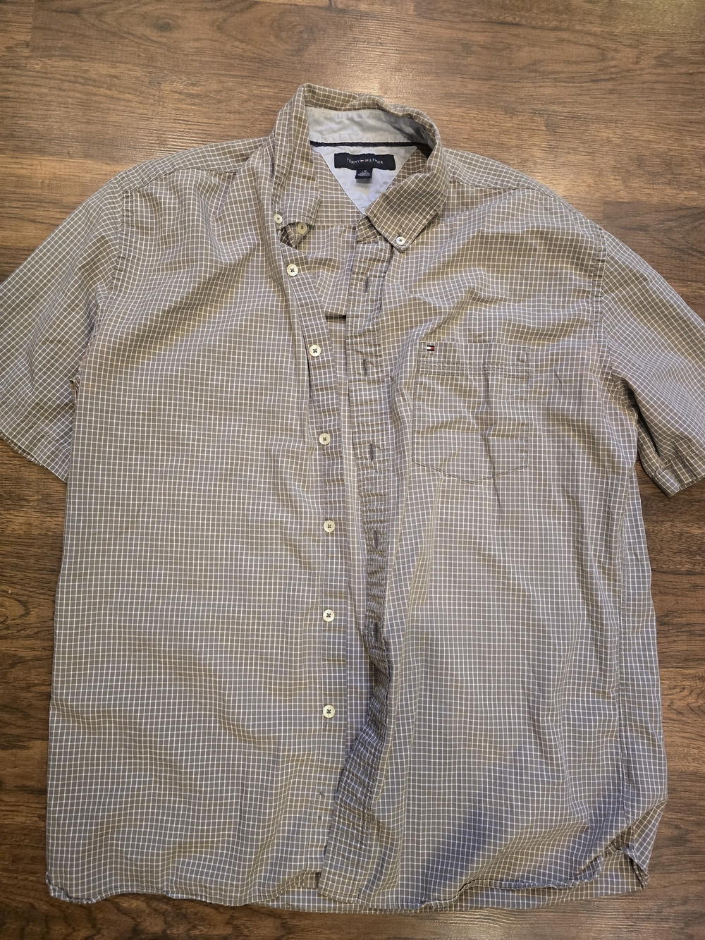 Tommy Hilfiger Men's Short-Sleeve Button-Down Plaid Shirt - Light Brown/Gray